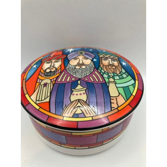 Vintage Mikasa Round Trinket-Candy Box Three Wise Man by Dan Scannell 4.5' - Picture 3 of 6